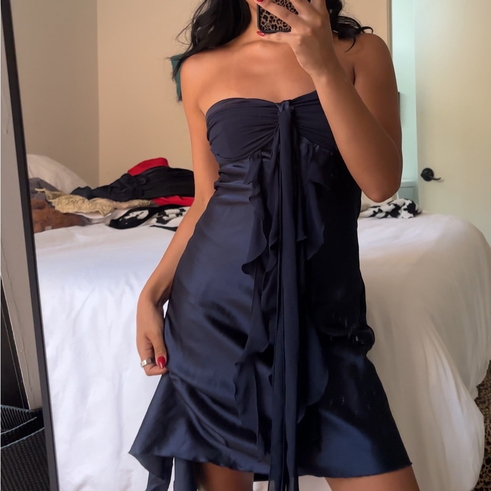Alyn Paige Blue Strapless Tie Front Babydoll Dress